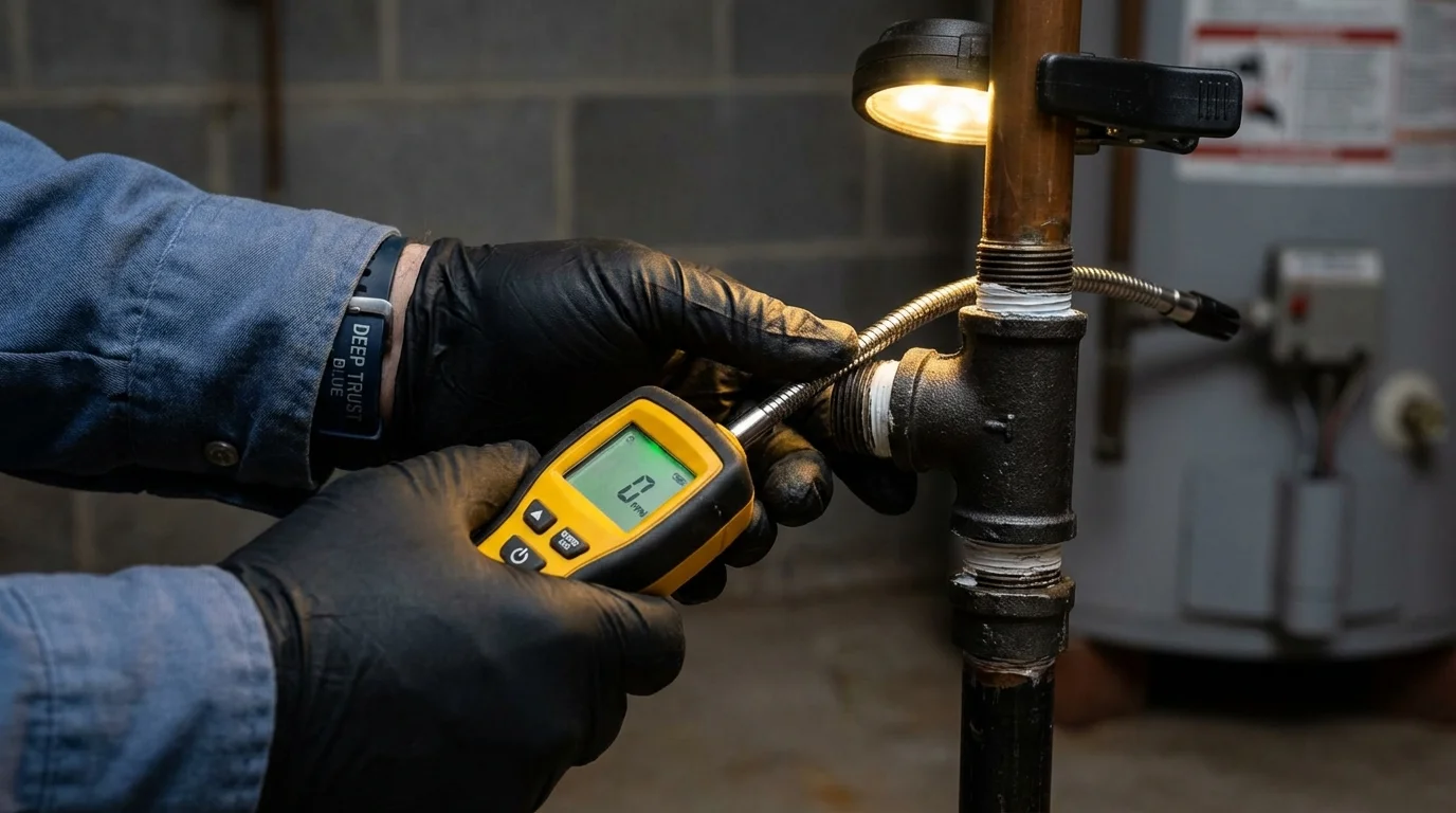 Gas leak detection with electronic sniffer by Johns Plumbing LLC in New Gloucester