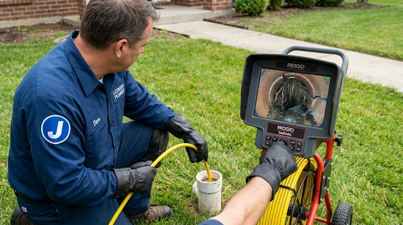 Sewer camera inspection being performed by Johns Plumbing LLC in New Gloucester